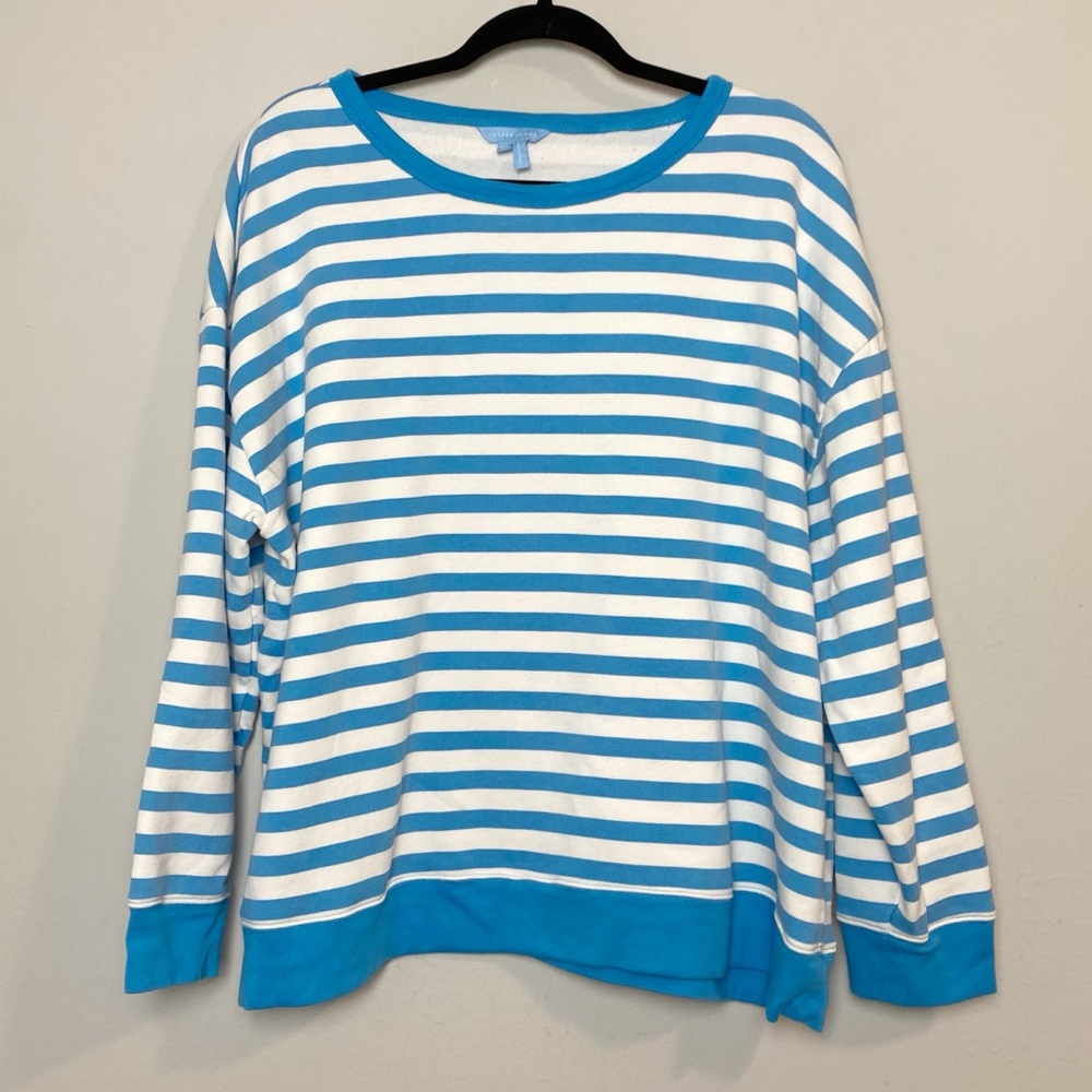 Draper James Kelsea Blue/White Anwing Stripe Sweatshirt - Picture 2 of 8